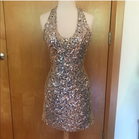 La Femme Dresses & Skirts - Sequin and Mesh Mini Dress